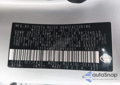 2026 Toyota Corolla Le from USA, damaged, VIN 5YFB4MDE3TP406861